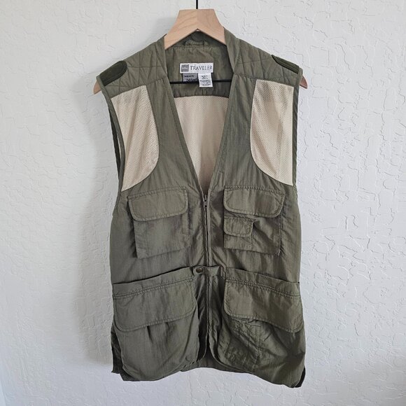 L.L.Bean Traveler Vest by‎ Bob Krist Mens Small Olive Green Utility Outdoor VTG - Picture 1 of 16